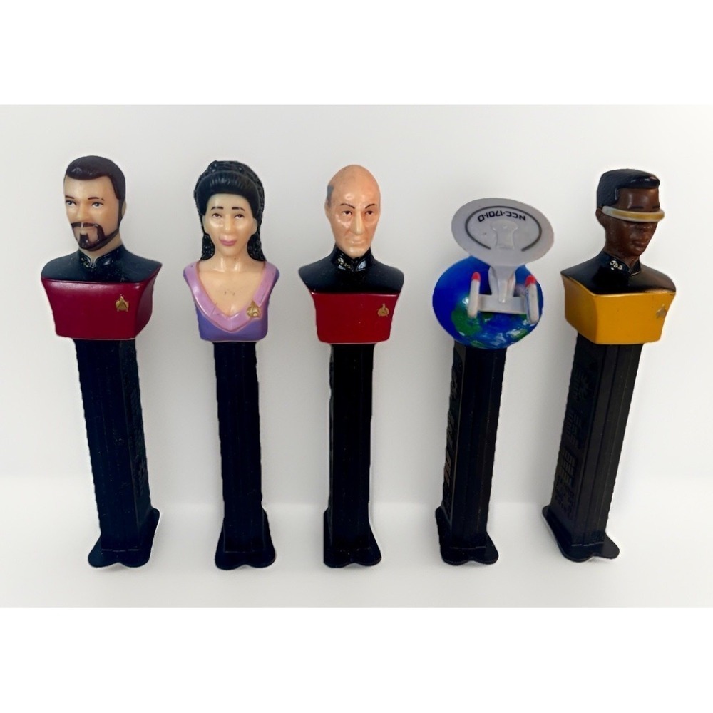 Star Trek PEZ Dispensers Lot 5 TNG Picard Riker Troi Geordi Enterprise Ship